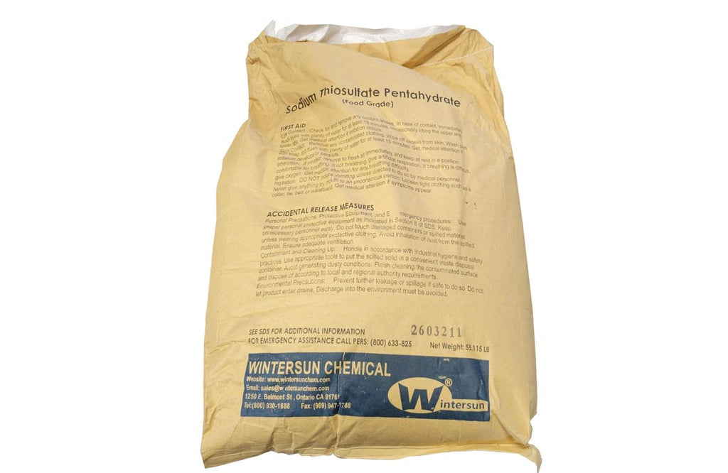 Sodium Thiosulfate Pentahydrate Wintersun [Na2O3S2.5H2O] [CAS_10102-17-7] Food Grade 99%, Solid (55.12 Lb Bag)